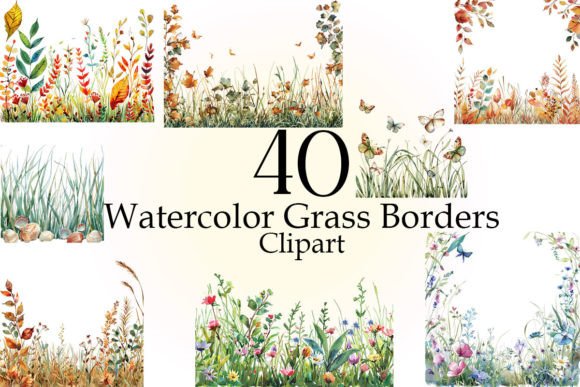 Download Watercolor Grass Border Clipart Bundle - Border clipart bundle Collection