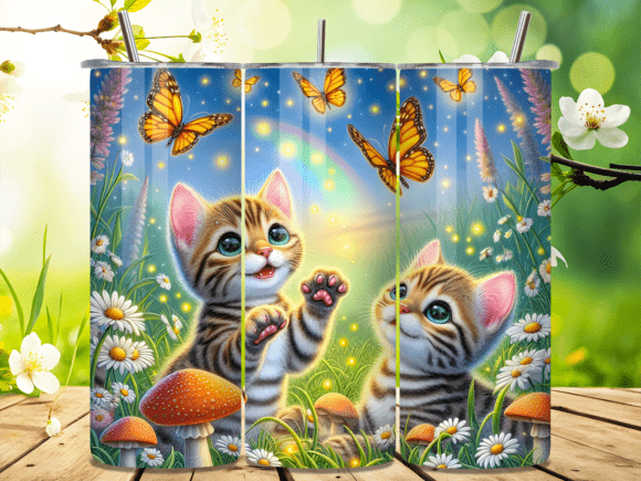 Download Magic Cat Butterfly Rainbow Art Tumbler - Premium Resources