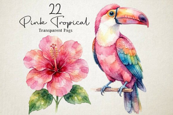 Download Pink Tropical Clipart Set - Tropical clipart Collection