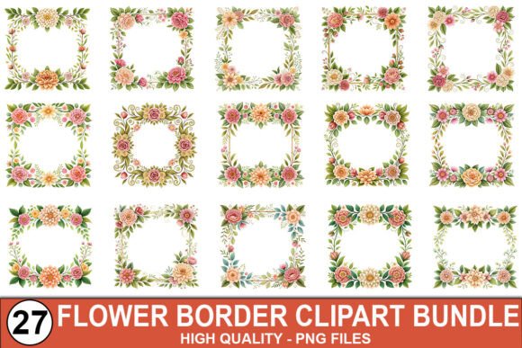 Download Floral Border Clipart Bundle – PNG Files - Border clipart bundle Collection